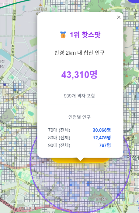 노인 밀집지역 조사 주간보호센터 입지 1위 후보지