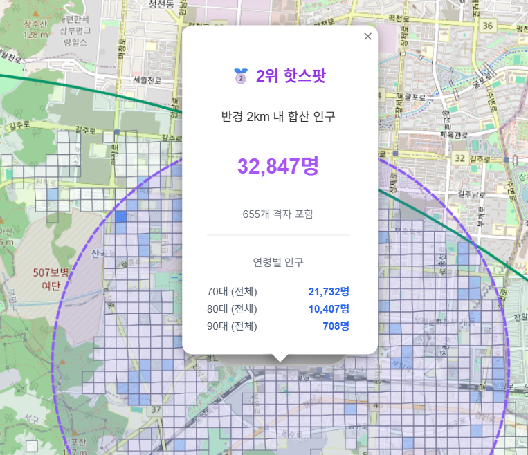 노인 밀집지역 조사 주간보호센터 2위 후보 입지